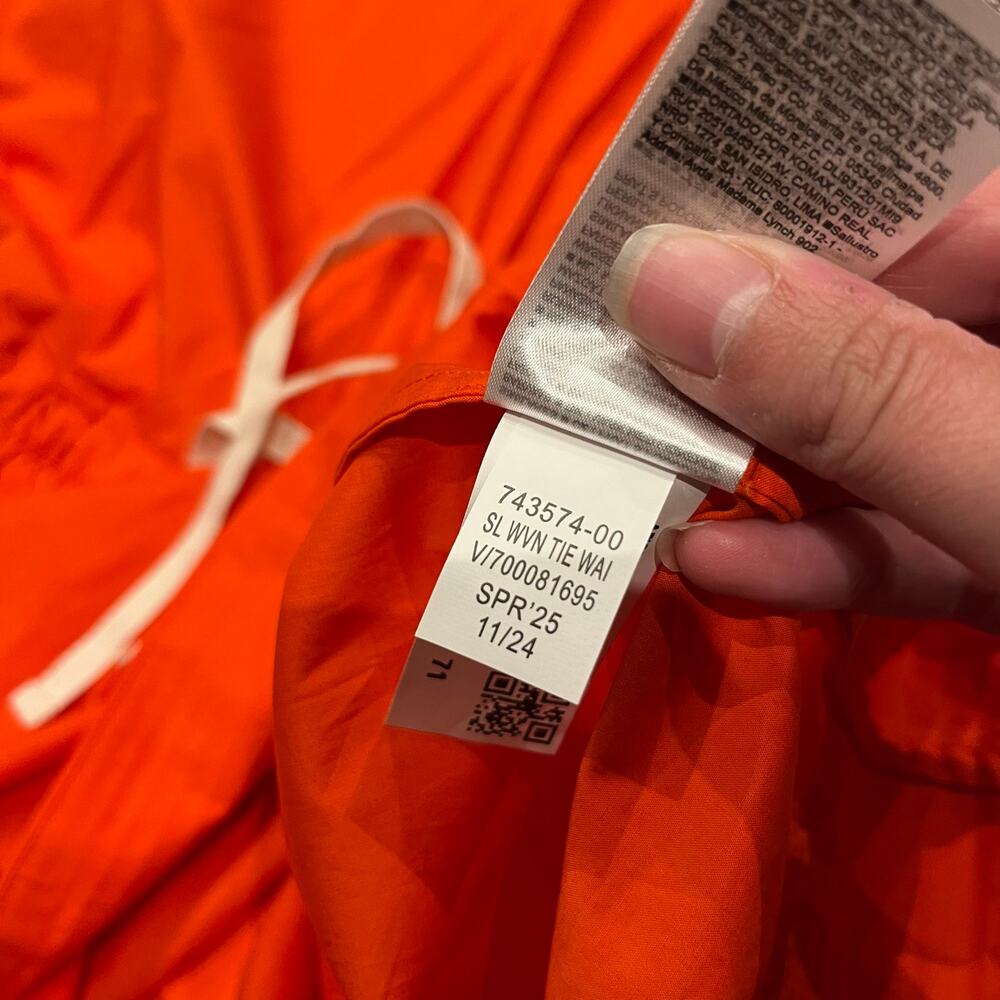 NWT Banana Republic Cotton Poplin Cinch Waist Mini Dress Sz S Tall Blood Orange - Picture 6 of 7